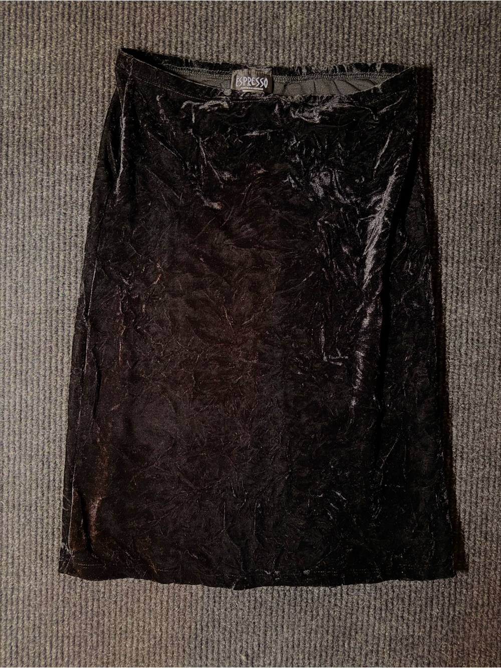 Vintage Espresso Black Crushed Velvet Midi Pencil Skirt Size M 90s Y2K Goth